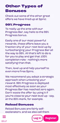 spinz casino other bonus offers